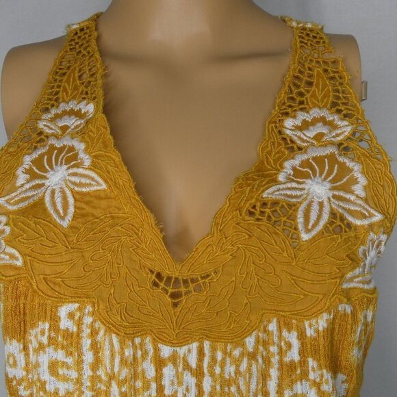Lucky Brand Floral Lace Yolk Tank Top Mustard Small Marigold Boho Blouse - Picture 3 of 8